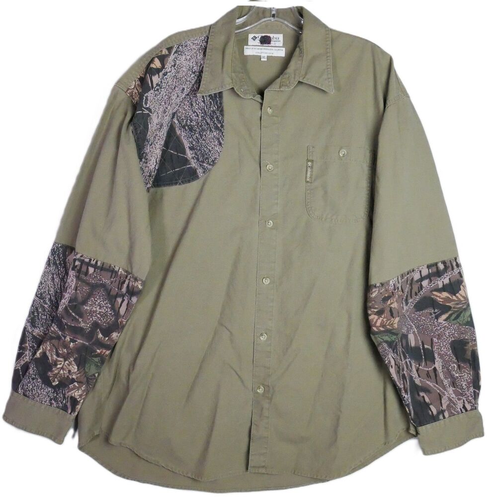 VTG Columbia Mens XL Long Sleeve Shirt Hunting Shooting Button Up Camo Panels